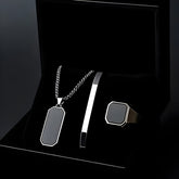 Onyx Black Men’s Luxury Jewelry Set – Necklace, Bracelet & Ring
